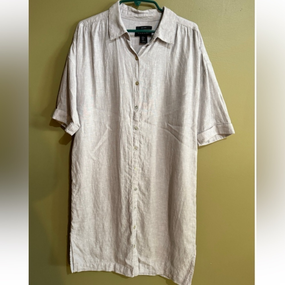 Tahari tan 100% linen dress womens M